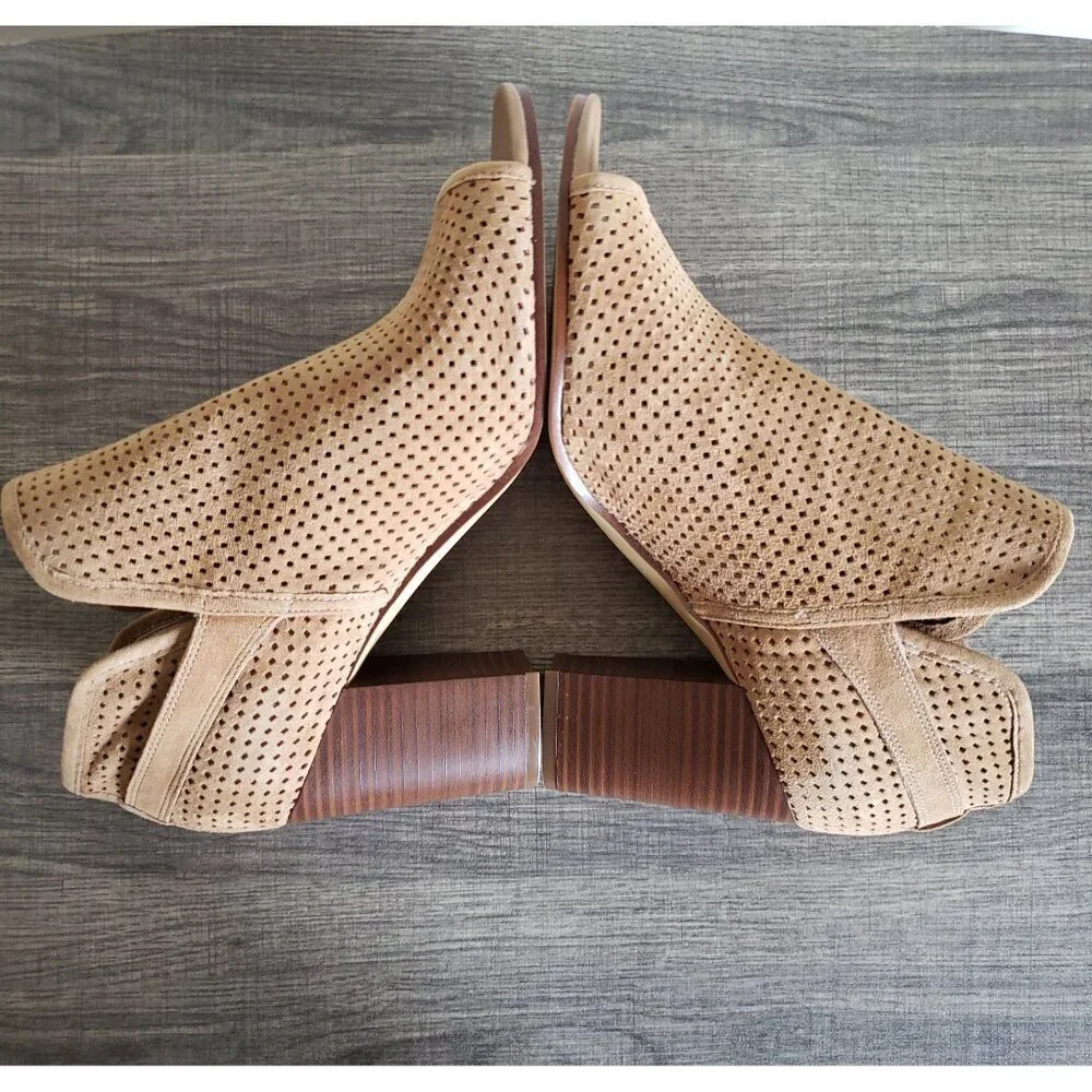 Sam Edelman Easton Perforated Suede Peep Toe Ankle Booties Brown Size Women's 11